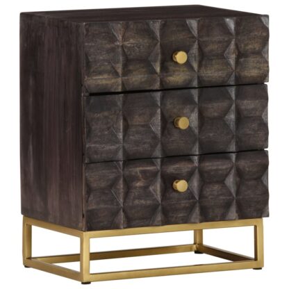 Nachttisch Schwarz 40x30x50 cm Massivholz Mango - Image 10