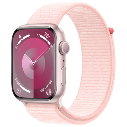 Apple Watch Series 9 45mm Rosa (Rosa Nylon Armband)