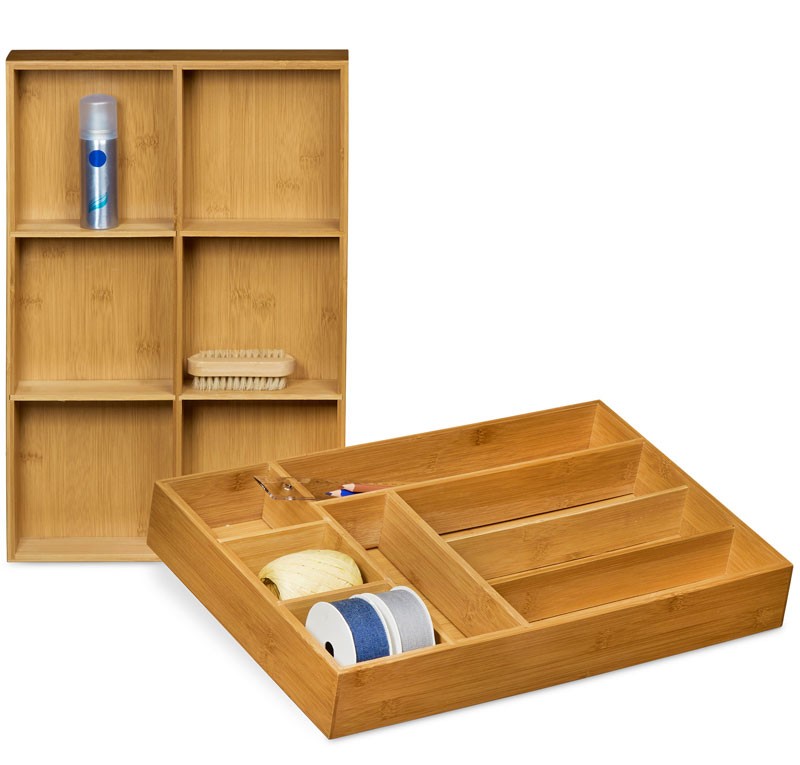 2er-Set Organizer SCHUBLADENEINSATZ – aus Bambus Setzkasten 46×30,5×6,5cm Holz