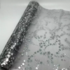 Dekostoff "Organza"- silber + silberne Sterne,  Design:Sternenwirbel,  Masse: 36cm x 300cm [6 Stk.]