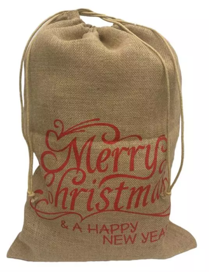 Jutesack natur  mit Schriftzug Merry Christmas in Rot  38x55cm [10 Stk.]