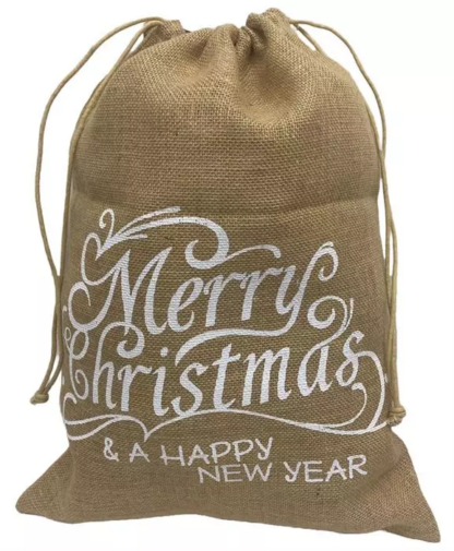 Jutesack natur  mit Schriftzug Merry Christmas in Weiss  38x50cm [10 Stk.]