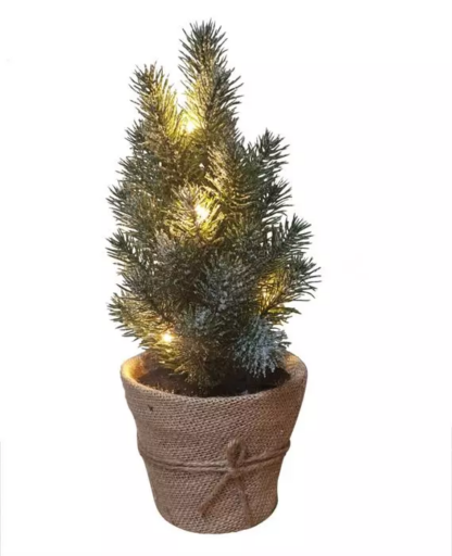 LED Tannenbaum im Topf  mit 5 LED Lichterkette  mit wenig Schnee bedeckt  D:18cm H:30cm [6 Stk.]