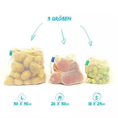 Obstbeutel 4er Set  3 Obst- und Gemüsebeutel  plus 1 Brottasche aus  100% Biobaumwolle [4 Stk.] - Image 2
