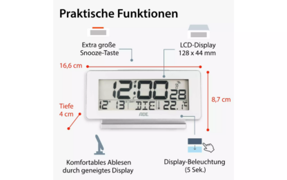 ADE Funkwecker mit Temperatur und Datumsanzeige, Weiss - Image 7