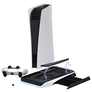 PS5 Cooling Charging Stand, Multifunktions Station zum Laden und Kühlen der Playstation 5 und Controller, Weiss & Schwarz
