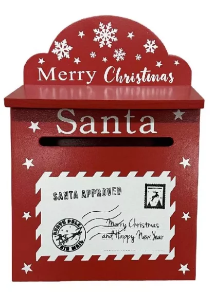 Deko Briefkasten Santa  aus Holz bemalt in der  Farbe rot H29cm [4 Stk.]