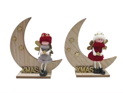 Deko Engel sitzend auf Mond  2 assortiert mit Schriftzug  XMAS [6 Stk.]