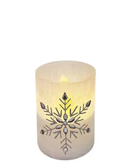 LED Kerze mit beweglicher Flamme  im Glas Snowflake  mit Flackerlicht [6 Stk.]