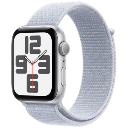 Apple Watch SE 2024 44mm Silber (Hellblaues Nylon Armband) - Image 2