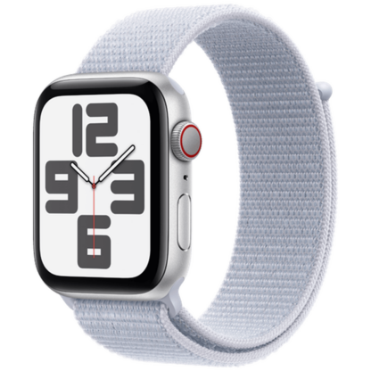 Apple Watch SE 2024 4G 44mm Silber (Hellblaues Nylon Armband) - Image 2