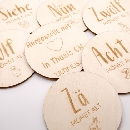 Baby Meilenstein Markierungskarten Tiermotiv (Schweizerdeutsch Pappelholz) - Image 3