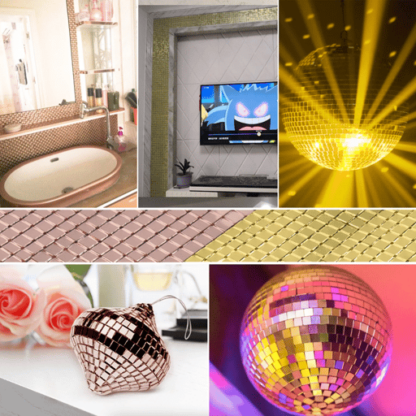 Deko Mosaik Spiegel Aufkleber Sticker Disco Spiegelmatte, Silber, 1m/4cm - Image 4