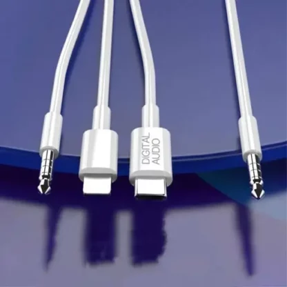 3in1 Lightning / 3.5mm AUX / USB C auf 3.5mm AUX Adapter Kabel, Weiss, 120cm - Image 4