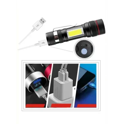 800LM LED Aluminium USB Mini Taschenlampen – Schwarz, 2 Stk. - Image 4