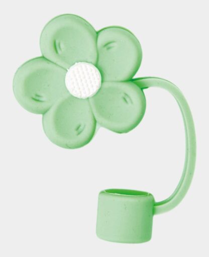 Silikon Trinkhalm-Abdeckung Blume grün – Kompatibel mit Stanley Bechern, Pastellgrün/Weiss, 1 Stück