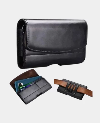 Universal Leder Tasche mit Gürtelclip – Schwarz, 18x9x2cm