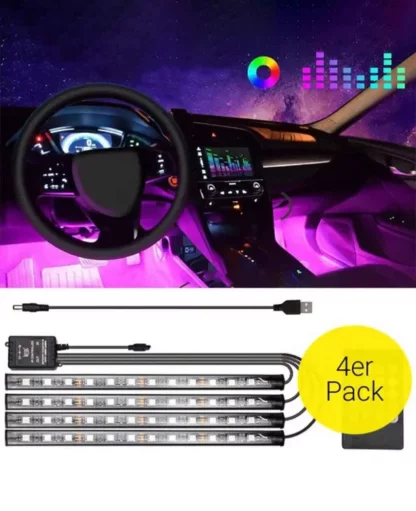 LEDs Auto Licht Streifen RGB Fussraumbeleuchtung mit Fernbedienung, 4 Stk.