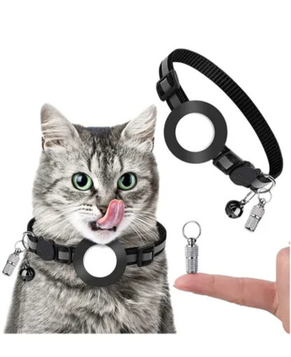 Katzen Halsband mit Apple AirTag Silikon Halterung, Adressanhänger, Schwarz - Image 2
