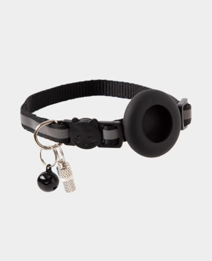 Katzen Halsband mit Apple AirTag Silikon Halterung, Adressanhänger, Schwarz