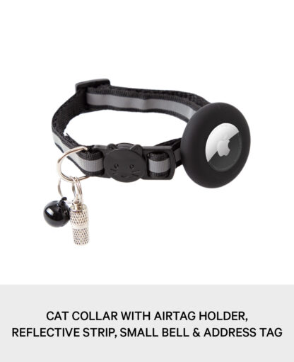 Katzen Halsband mit Apple AirTag Silikon Halterung, Adressanhänger, Schwarz - Image 3