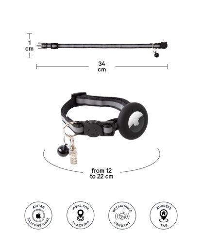 Katzen Halsband mit Apple AirTag Silikon Halterung, Adressanhänger, Schwarz - Image 4