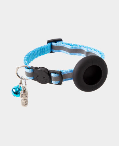 Katzen Halsband mit Apple AirTag Silikon Halterung, Adressanhänger, Blau