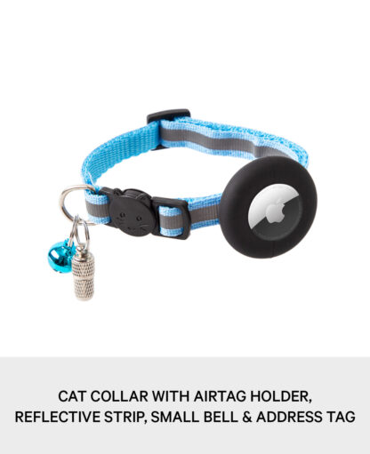 Katzen Halsband mit Apple AirTag Silikon Halterung, Adressanhänger, Blau - Image 3