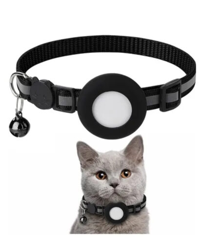 Katzen Halsband mit Apple AirTag Silikon Halterung, Reflektor, Schwarz - Image 2