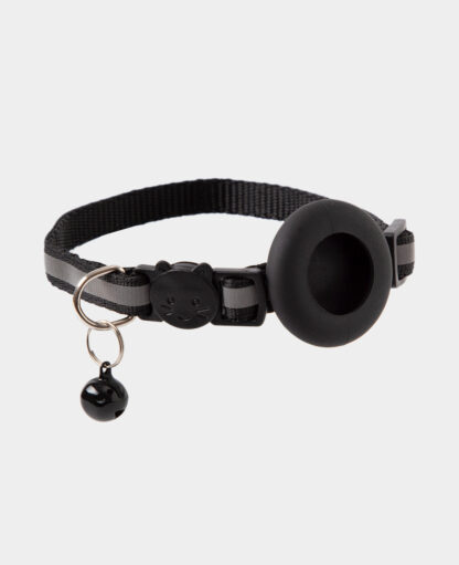 Katzen Halsband mit Apple AirTag Silikon Halterung, Reflektor, Schwarz