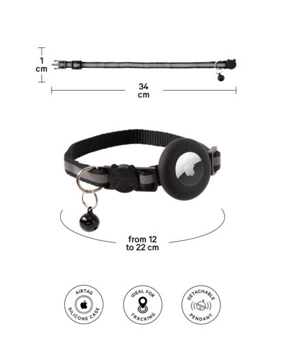 Katzen Halsband mit Apple AirTag Silikon Halterung, Reflektor, Schwarz - Image 4