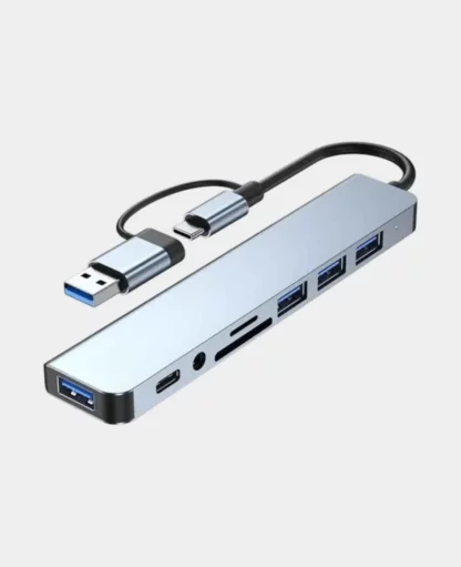 USB-C Multiport Adapter Hub (5 Gbit/s) – 4x USB-A, SD, 3.5mm Klinke, Grau