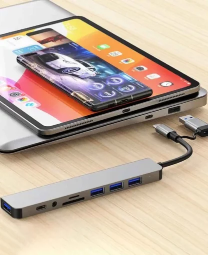 USB-C Multiport Adapter Hub (5 Gbit/s) – 4x USB-A, SD, 3.5mm Klinke, Grau - Image 2
