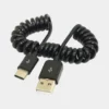 Universal USB C auf USB 2.0 (bis 50cm) Spiral Datenkabel / Ladekabel – Schwarz
