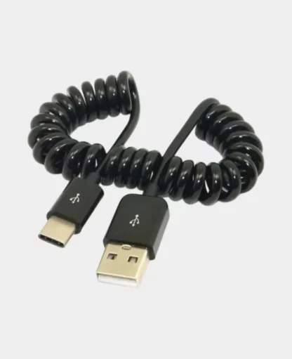 Universal USB C auf USB 2.0 (bis 50cm) Spiral Datenkabel / Ladekabel – Schwarz