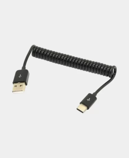 Universal USB C auf USB 2.0 (bis 50cm) Spiral Datenkabel / Ladekabel – Schwarz - Image 2