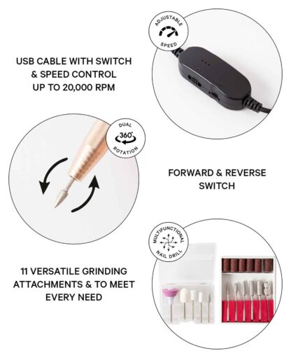 12in1 Elektrische USB Nagelfräse Nagelpflege Maniküre Pediküre Set, Rosa - Image 5