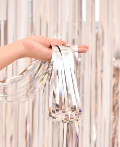 Party Deko Metallic Lametta Vorhang Glänzender Fransen Vorhang, 2 x 1m – Silber