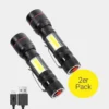 800LM LED Aluminium USB Mini Taschenlampen – Schwarz, 2 Stk.