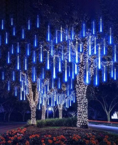 192 LED’s Deko Pendelleuchte 8x Fallende Regentropfen IP44, 3m – Blau