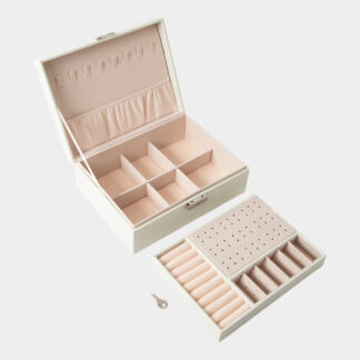 Leder Schmuckschatulle mit Schloss, Aufbewahrungsbox Organizer, Ivory