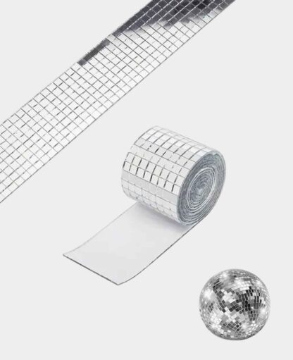 Deko Mosaik Spiegel Aufkleber Sticker Disco Spiegelmatte, Silber, 1m/4cm - Image 2