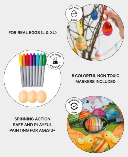 Eier Malmaschine Ostereier Mal Kit mit Spinner + Stifte, 12-tlg. - Image 4