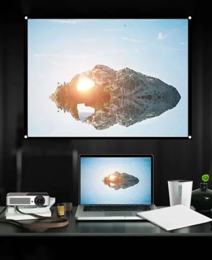 Beamer Stoff Leinwand 16:9 Heimkino Projektionsfläche – Weiss, 197x117cm - Image 2
