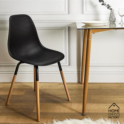 Skandinavischer Designer STUHL Esszimmerstuhl | Kunststoff Sitz und Beine aus Holz SCHWARZ - Image 3