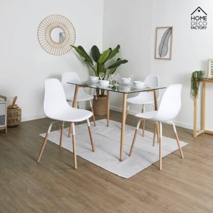 Skandinavischer Designer STUHL Esszimmerstuhl | Kunststoff Sitz und Beine aus Holz WEISS - Image 2