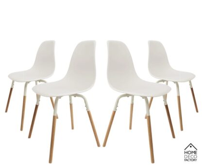 Skandinavischer Designer STUHL Esszimmerstuhl | Kunststoff Sitz und Beine aus Holz WEISS - Image 4