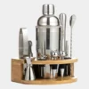 Edelstahl Cocktail / Bar Set mit Shaker inkl. Bambus Halterung / 350ml Silber, 12-teilig