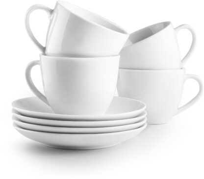Set 4 Tassen mit unterteller Castilla weiss 9.8-16 x 7.5 cm Perfekt für den täglichen Gebrauch