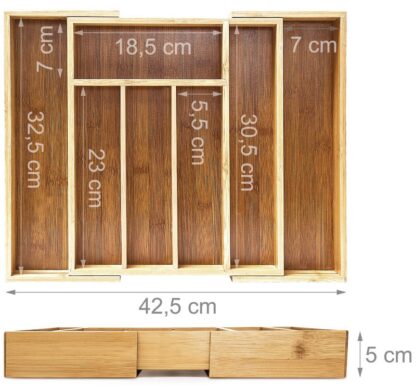 Ausziehbarer BESTECKKASTEN Schubladeneinsatz aus Bambus Holz 34×29-43cm - Image 4